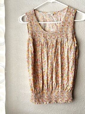 Floral Print Smocked Tank Top C&C California Perfect For Spring & Summer Sz S